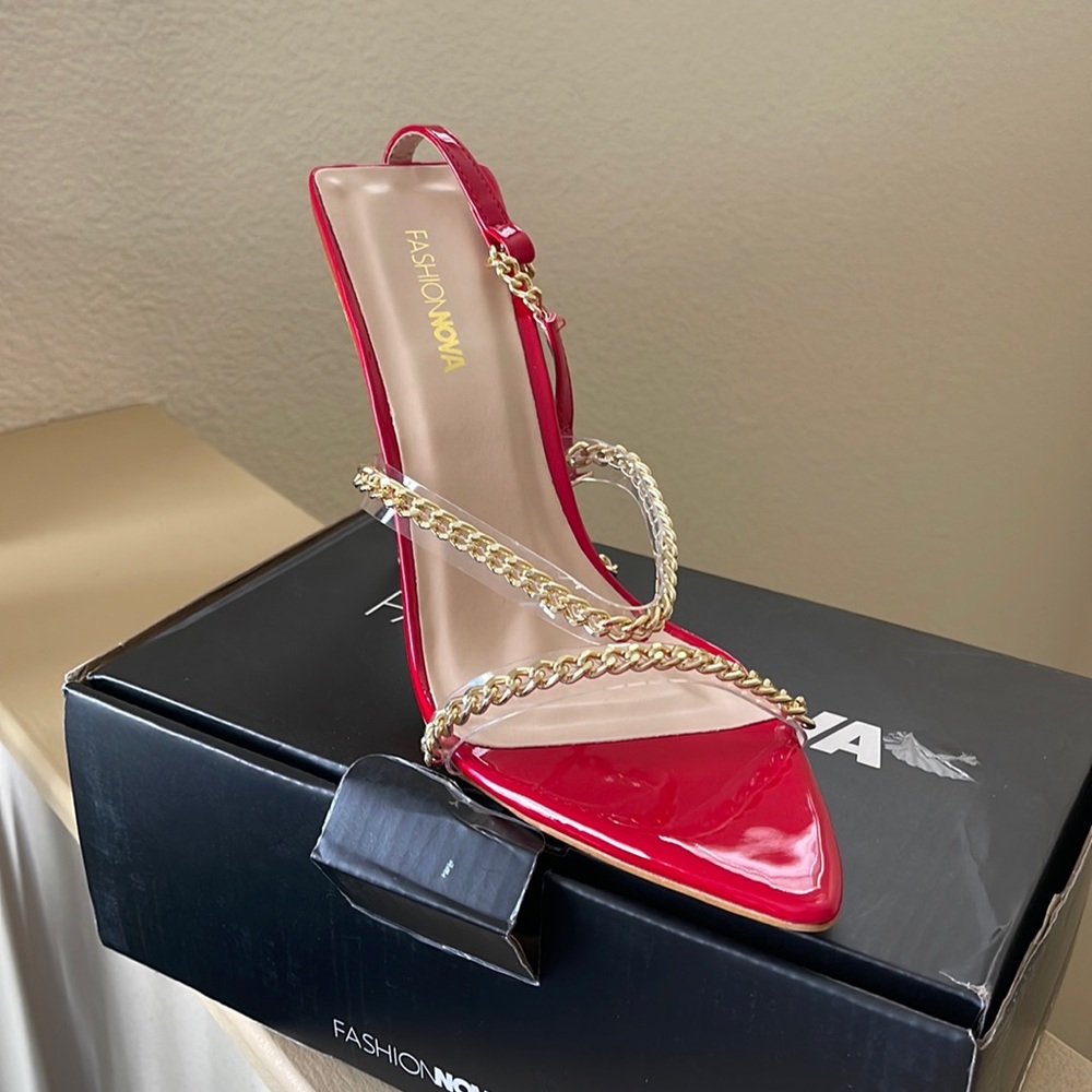 Red heeled sandal